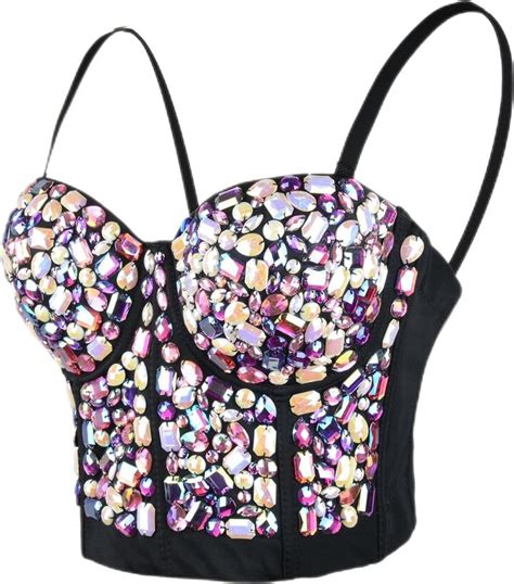 Ellacci Womens Sexy Rhinestone Bustier Crop Top Club Party Glitter