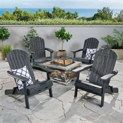 Benson Outdoor 5 Piece Acacia Wood Light Weight Concrete Adirondack