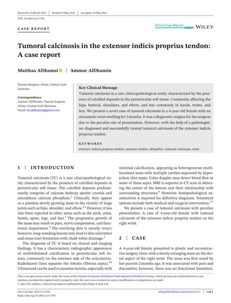 Pdf Tumoral Calcinosis In The Extensor Indicis Proprius Tendon A