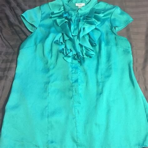 Turquoise Blue Cap Sleeved Button Up With Ruffles Cap Sleeves