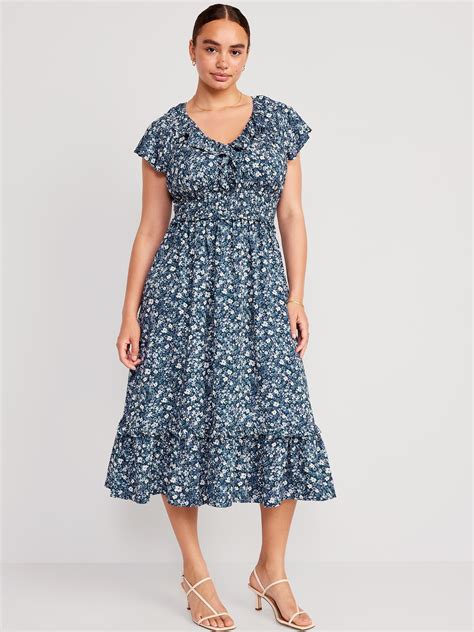 Waist Defined Flutter Sleeve Floral Midi Dress Old Navy