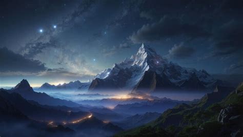 Premium AI Image | Starry Mountain A Mystical Night in Space