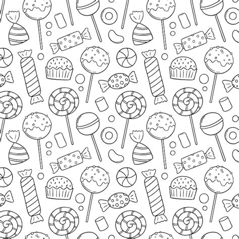 Premium Vector Seamless Pattern Of Sweets And Candies Doodle Lollipop