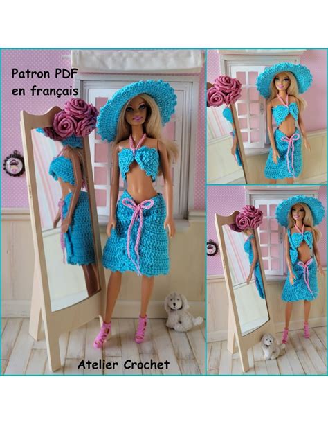 Patron Pdf Robe Gilet Chapeau Et Sac Au Crochet Pour Poup E Barbie