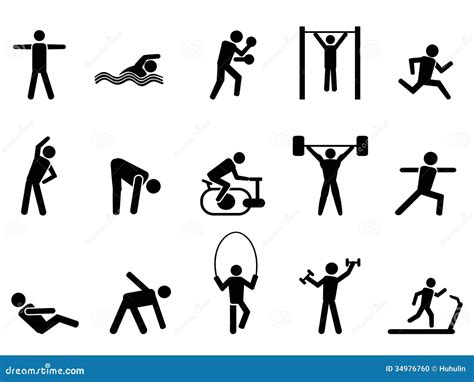 Black Fitness People Icons Set Stock Vector Illustration Of People