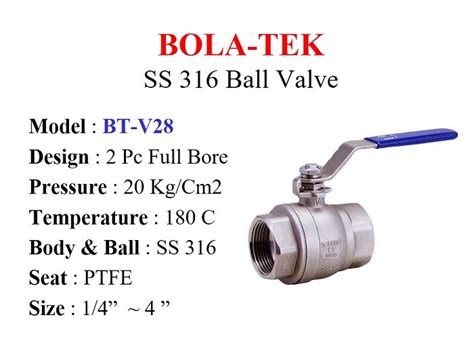 Ss Ball Valve Bola Tek Bt V Pc Body Ansi Screw