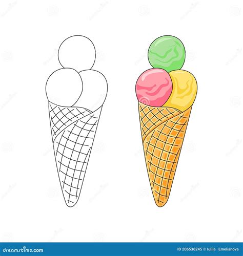 Helado De Libro Coloreado En El Cuerno Las Bolas De Helado Son De