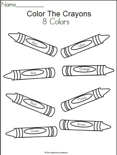 Color The 8 Crayons - Free Worksheets For Preschool and Kindergarten ...