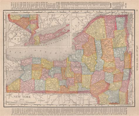 New York State Map Showing Counties Rand Mcnally Old Antique Chart