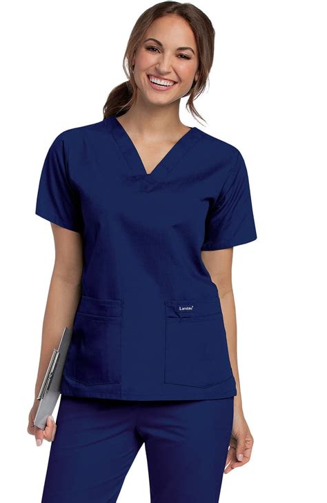 Landau Womens 4 Pocket V Neck Classic Fit Solid Scrub Top