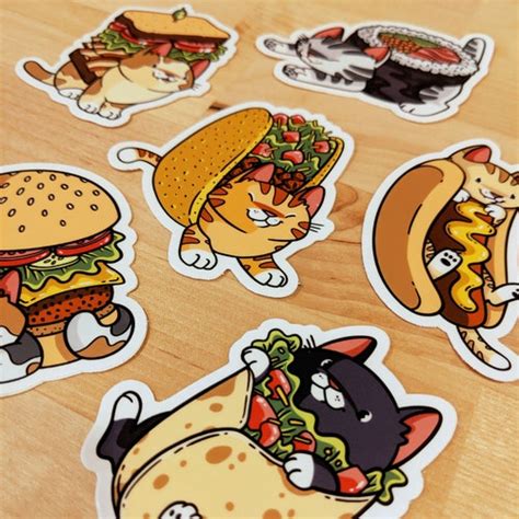 Food Cat Sticker Set Etsy