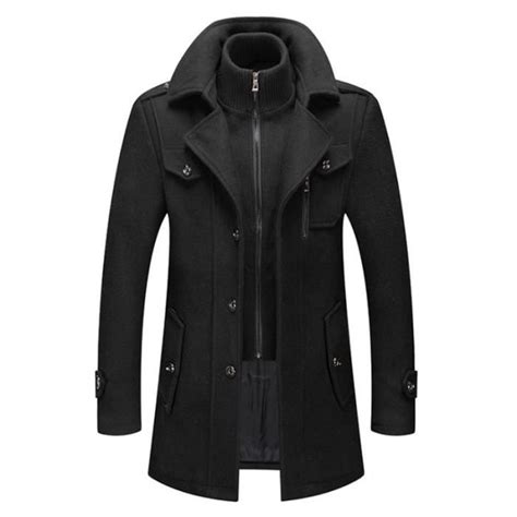 Manteau Caban Trench Coat Long Double Col Pour Homme Veste D Hiver