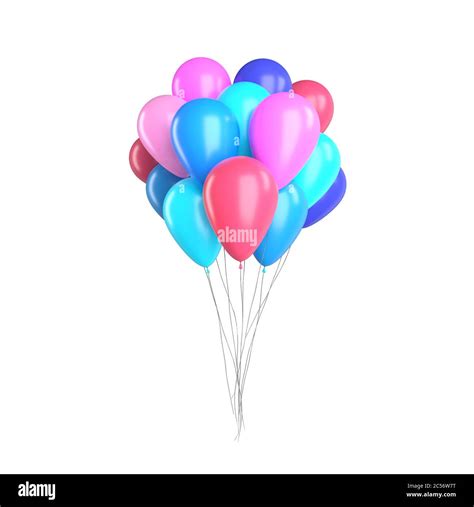 Group Of Birthday Party Colorful Ballons Isolated On White Background