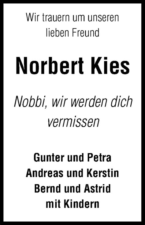 Traueranzeigen Von Norbert Kies Trauer Anzeigen De