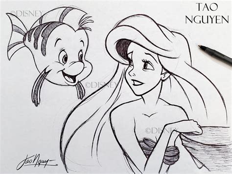 Ariel And Flounder Drawing Ariel Flounder Little Mermaid Original