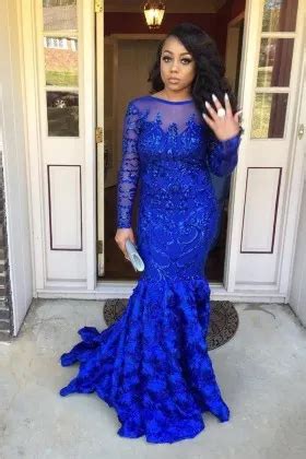 Royal Blue Sequin Halter Neck Cut Out Mermaid Prom Gown Vq