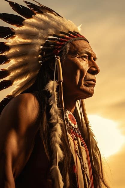 Premium Photo American Indian Male Chief Profile Beautiful Feathered