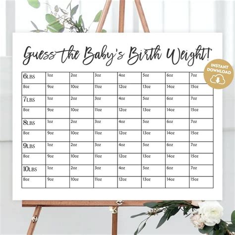 Guess The Baby Weight Printable Baby Shower Party Game Guessing Game