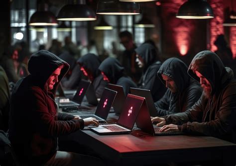 Premium Photo Hacker In Black Hoodie Working On Laptop In The Dark