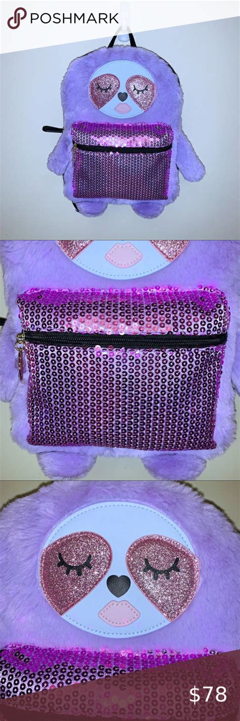 Betsey Johnson Lavender Plush Sequined Backpack Polka Dot Backpack