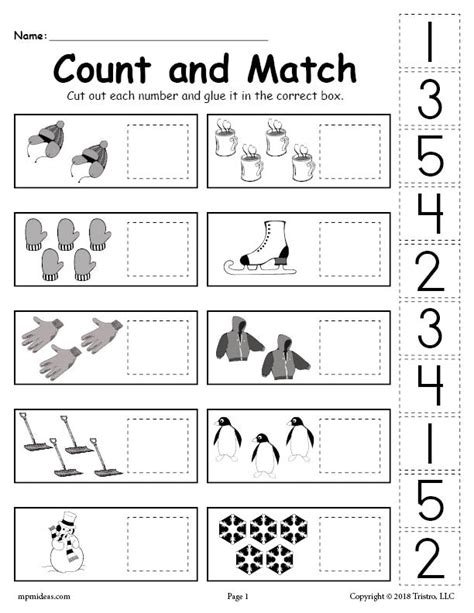 Printable Winter Counting And Matching Cut And Paste Worksheet Worksheets Library