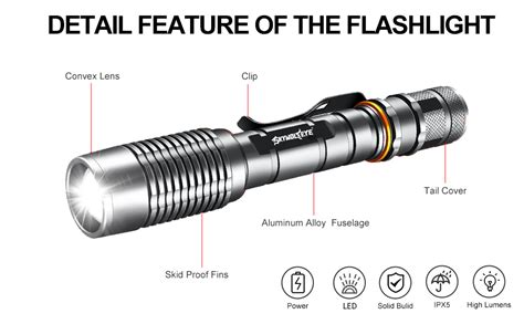 Skywolfeye Led Flashlight 1 Pack Super Bright Flashlights Rechargeable