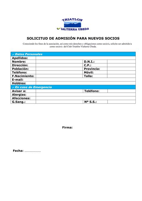 Solicitud De Admisi N Para Nuevos Socios Pdf