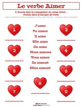 Le Verbe Aimer To Like To Love Listening Activity Tpt