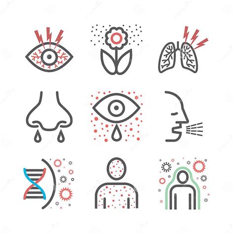 Allergy Symptoms Line Icons Infographic Vector Sign For Web Graphic