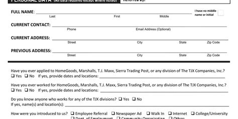 Tj Maxx Job Form Fill Out Printable PDF Forms Online