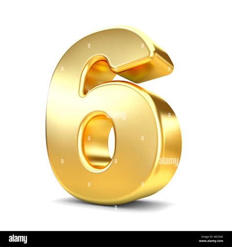 3d Gold Metal Number 6 Six Isolated White Background Stock Photo Alamy