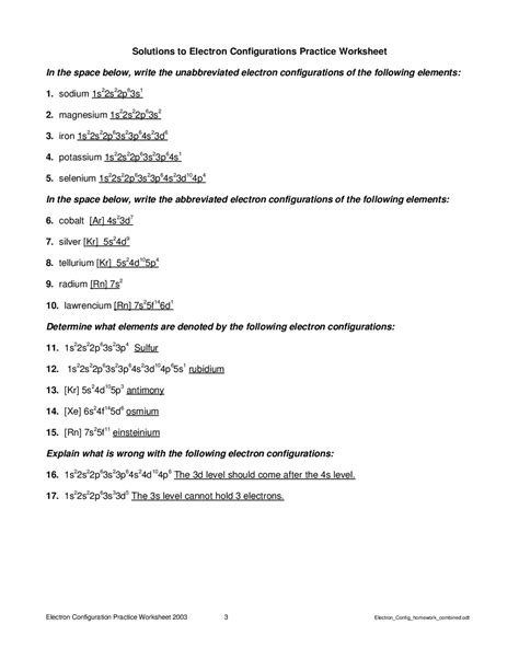 Electron Configuration Worksheet Answers Worksheet Ii Electron ...