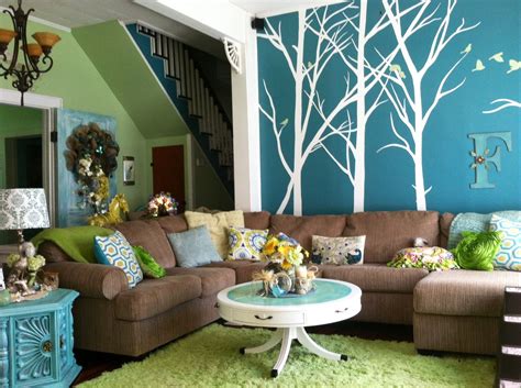 Peacock inspired living area. Valspar paint colors Quaking Grass and ...