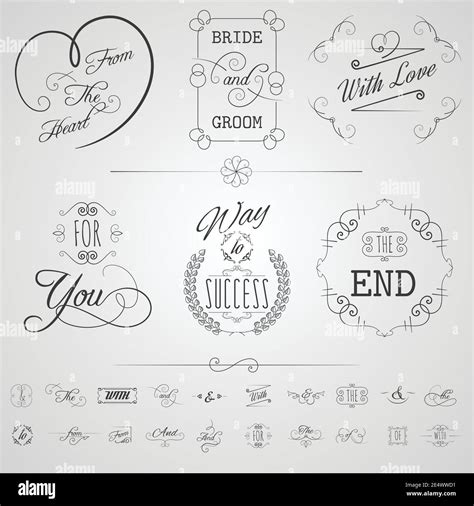 Calligraphy Design Elements Wedding Card Invitation Scrolls Set