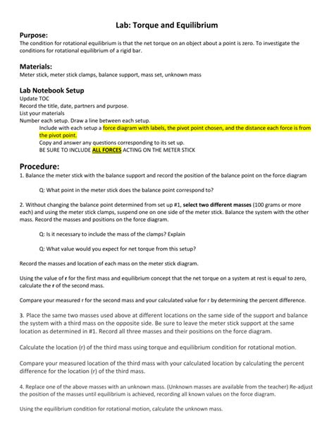 Lab Torque And Equilibrium