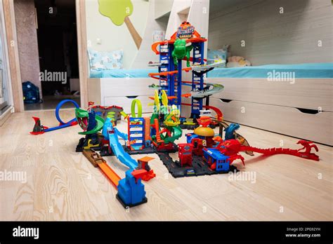 Kyiv Ukraine March 2023 Collection Of Colorful Toy Cars Hot Wheels Ultimate Garage Stock