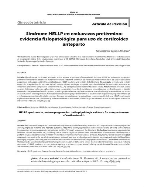 Pdf S Ndrome Hellp En Embarazos Pret Rmino Evidencia M Dicas