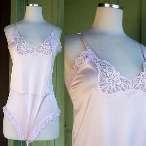 1970s 1980s Ballet Pink Nylon Lace Lingerie Romper Gem