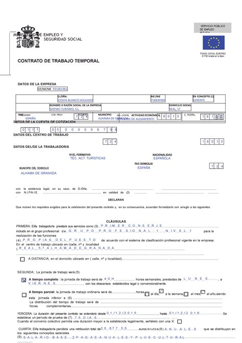 Ejemplo De Contrato De Trabajo Indefinido Rellenado Actualizado Abril