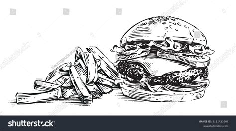 Burger French Fries Hand Drawing Sketch Stock Vector (Royalty Free ...