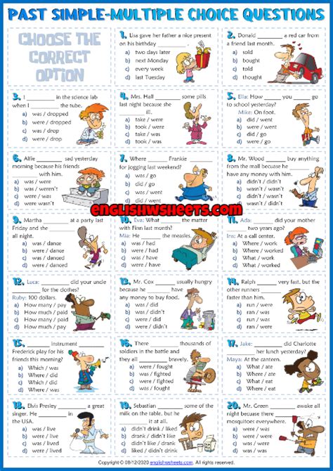 Past Simple Tense Esl Multiple Choice Questions Worksheet