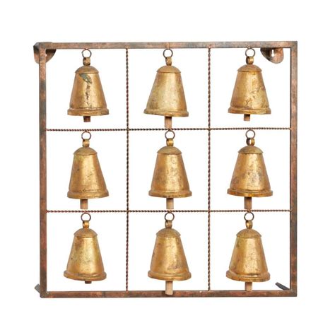 Litton Lane Metal Brass Square Frame Bell Wall Decor The Home Depot