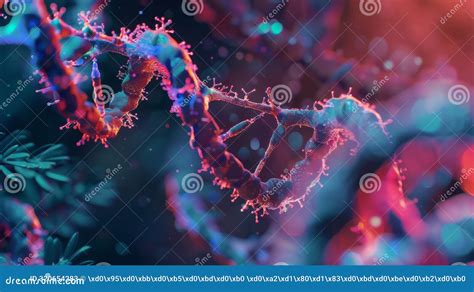 Microscopic View Of A DNA Molecule Illuminated By Neon Lights