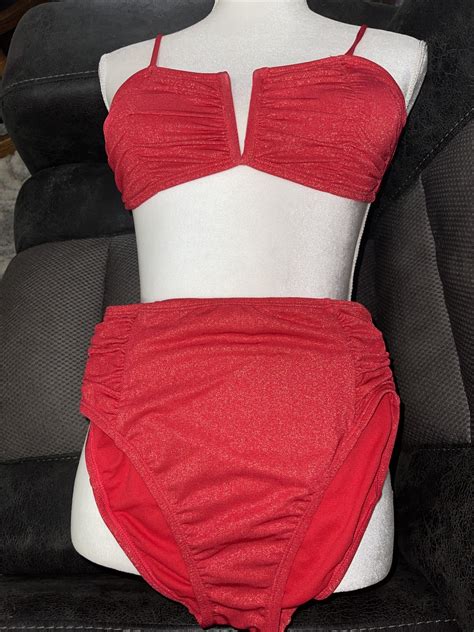 Ibiza Bikini Medium Red With Gold Sparkle Straps O Gem
