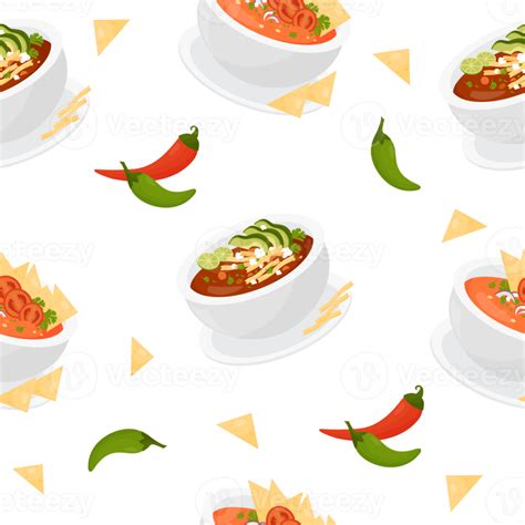 Seamless Pattern With Mexican Tomato Soup Png