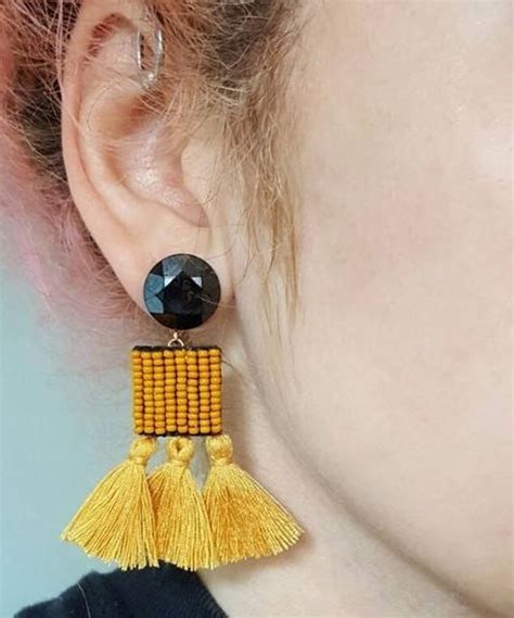 Tassel Earrings Mustard Yellow Earrings Handmade Bead