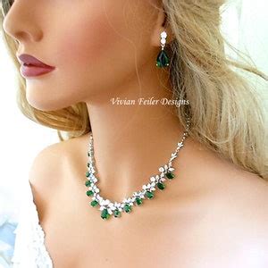 Rose Gold Emerald Green Bridal Jewelry Set Wedding Necklace And