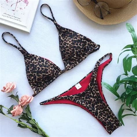 Micro Leopard Print Triangle Bikinis Set Swimwear Mini Thong Swimsuit