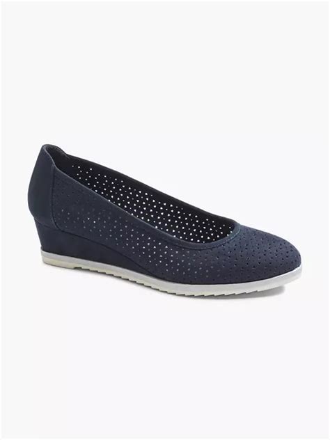 Graceland Ladies Navy Perforated Wedge Shoe In Blue Deichmann