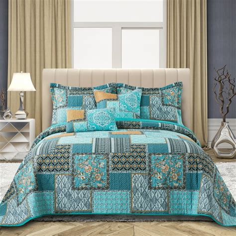 Twinrun 3 Pieces Quilts Sets Reversible Boho King Quilt Bedding Sets